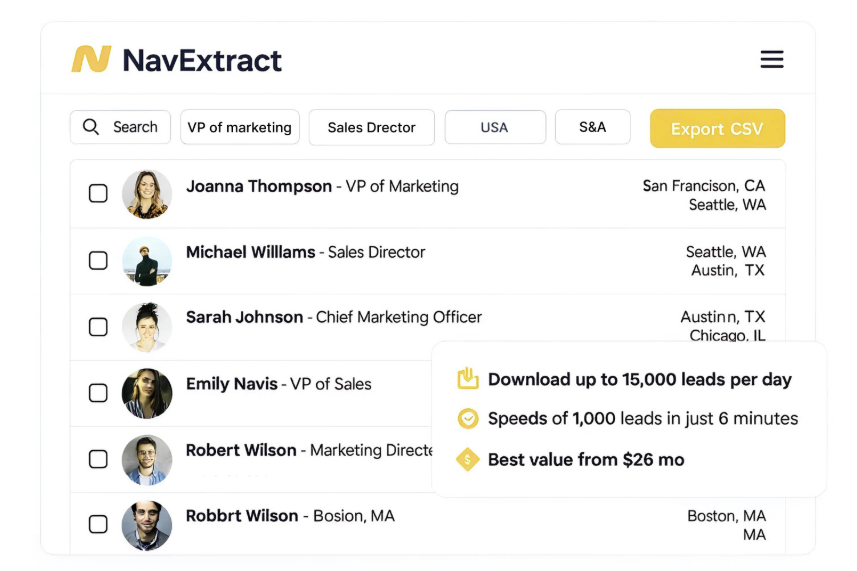 Select leads on Sales Navigator and get a prospecting file with emails